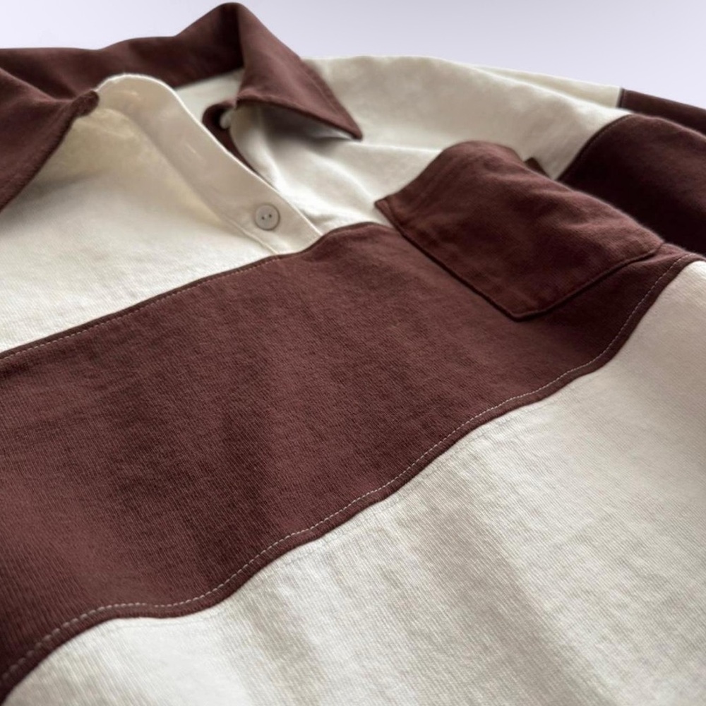 Madewell Rugby Shirt Brown Ivory Made in Peru Relaxed Preppy - Picture 3 of 8